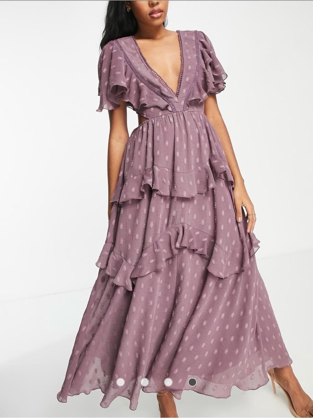 ASOS DESIGN size 14 mauve Ruffle Tiered Maxi Dress - Picture 1 of 7